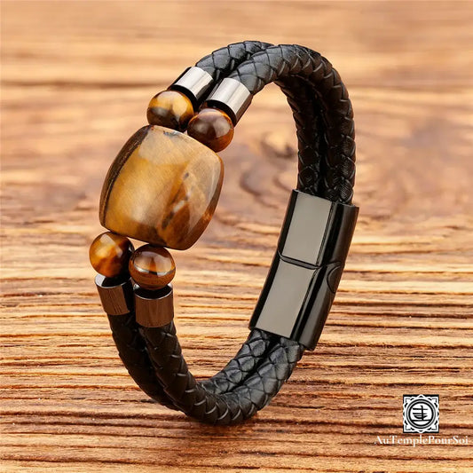 Bracelet En Cuir Multi-Couches Et Œil De Tigre | Confiance Protection Élégance Intemporelle Bracelet