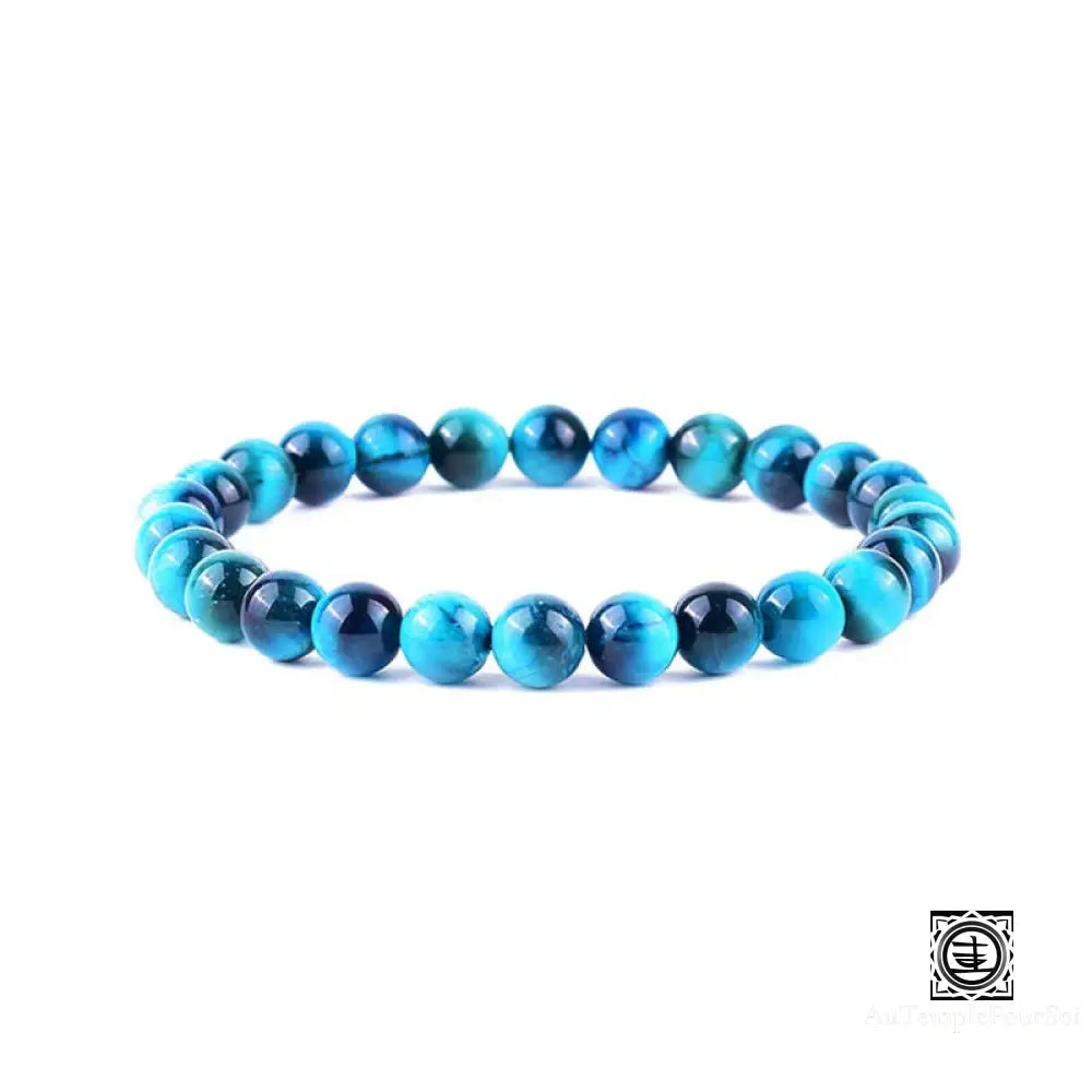 Bracelet En Pierre Naturelle D’oeil De Tigre Oeil Du Bleu Clair / 19Cm 6Mm Bracelets