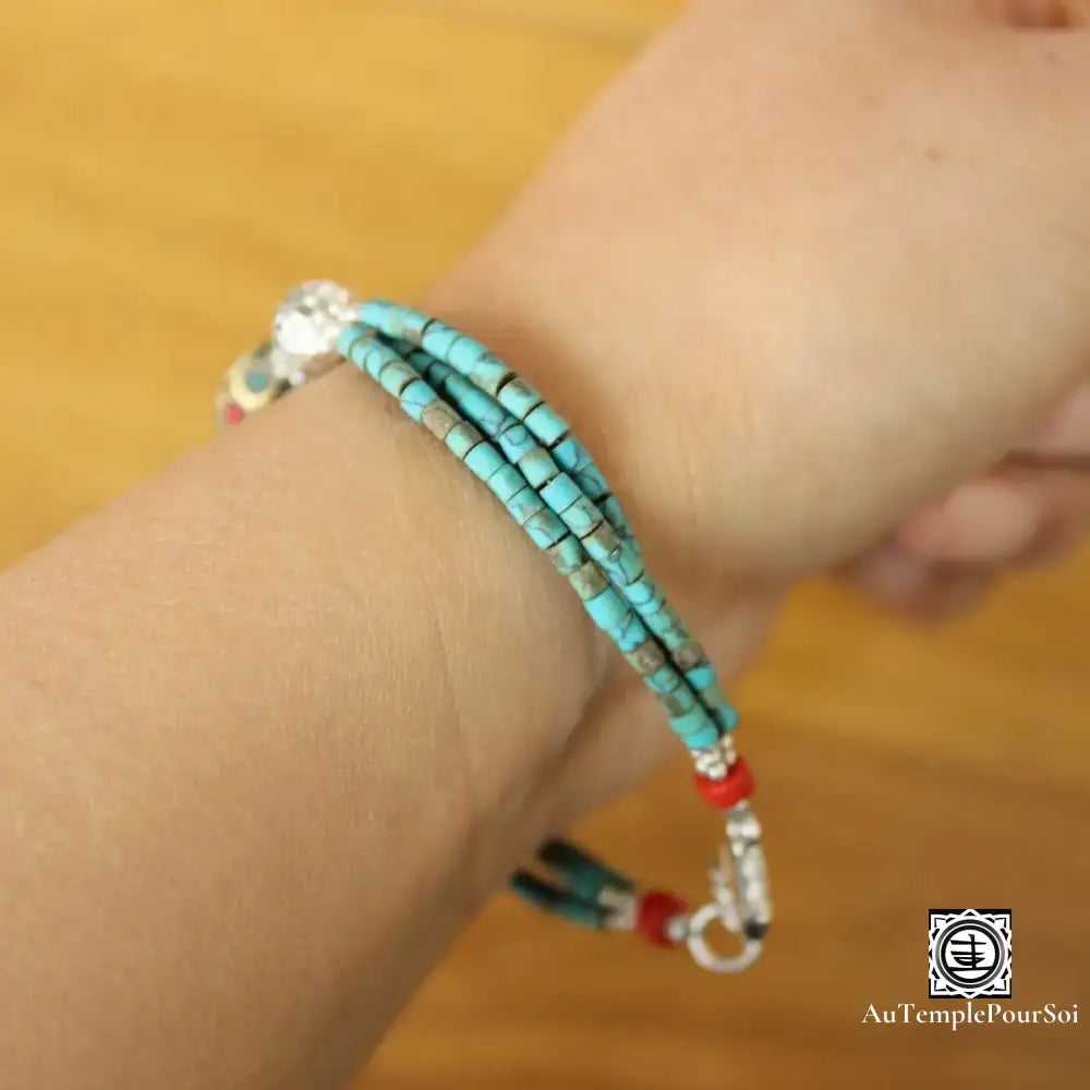 Bracelet ’Sillage D’annapurna’ En Argent Et Turquoise Tibétain Bracelet - Tibetain - Premium