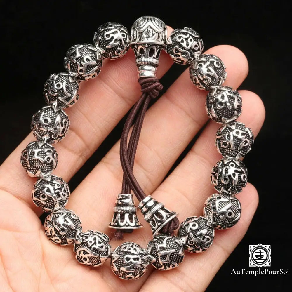 Bracelet ’Tashi Delek Heureux’ En Argent Du Tibet 11 Mm (Longueur: 16 À 18Cm) Bracelets