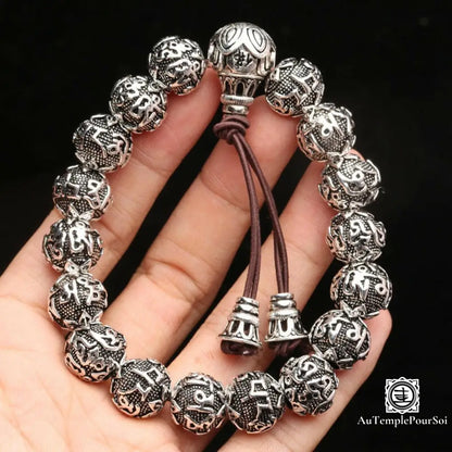 Bracelet ’Tashi Delek Heureux’ En Argent Du Tibet 13 Mm (Longueur: 15 À 17Cm) Bracelets