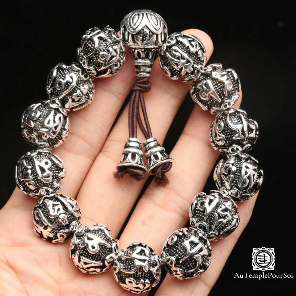 Bracelet ’Tashi Delek Heureux’ En Argent Du Tibet 16 Mm (Longueur: 18 À 20Cm) Bracelets