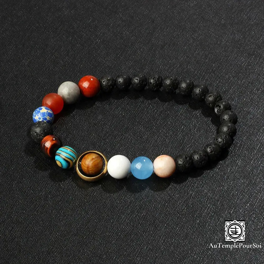 Bracelet ’Univers Noir’ En Pierres Naturelles Et De Lave Femme 19Cm