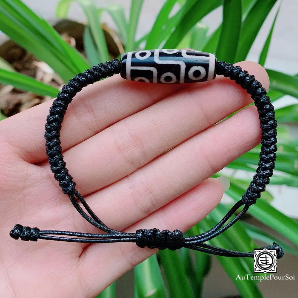 ’Chance Et Prospérité’ Bracelet En Agate Dzi Neuf Yeux Noir Agate - Dzi