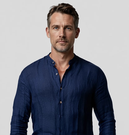 "Méditation Zen" chemise en lin à manches longues avec col Mao