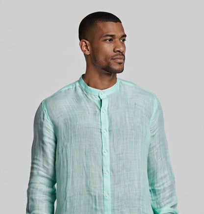 "Simplicité" Chemise en lin à manches longues à col Mao