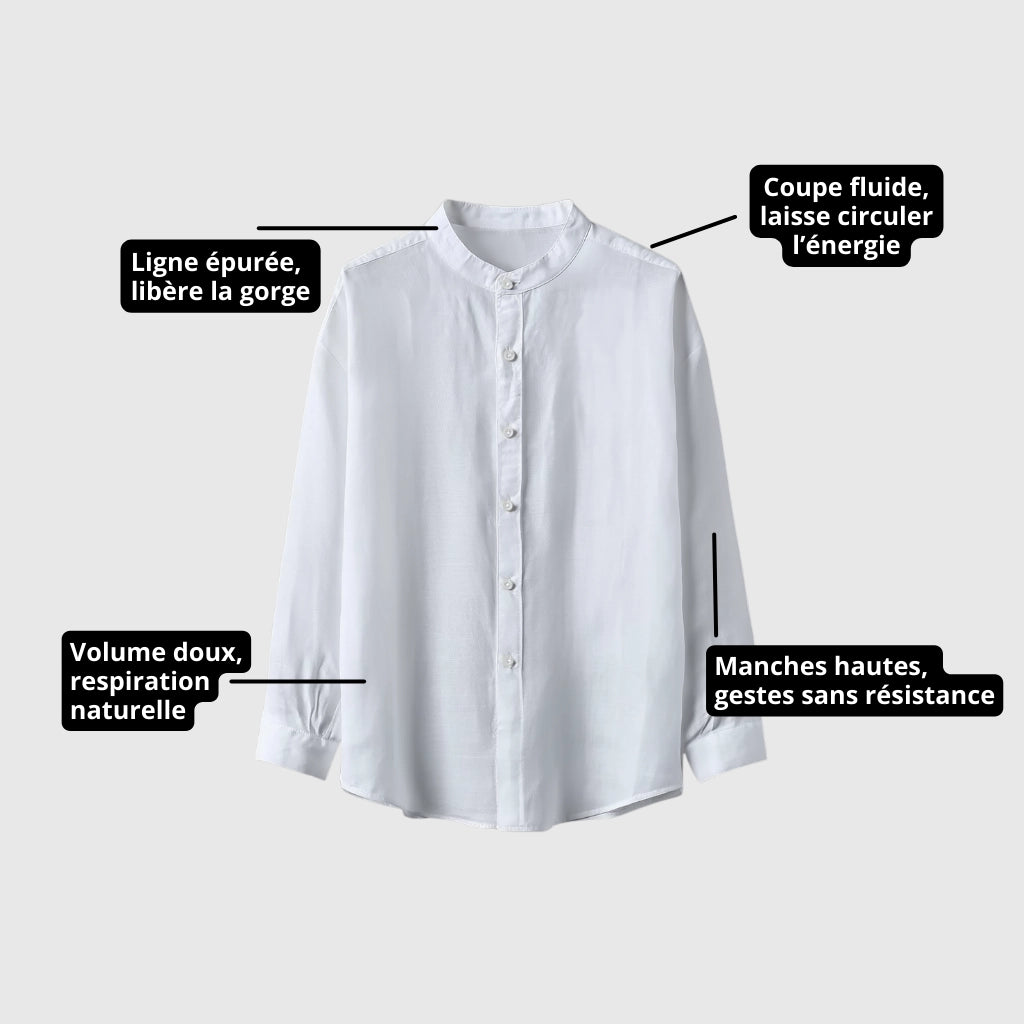 "Simplicité" Chemise en lin à manches longues à col Mao