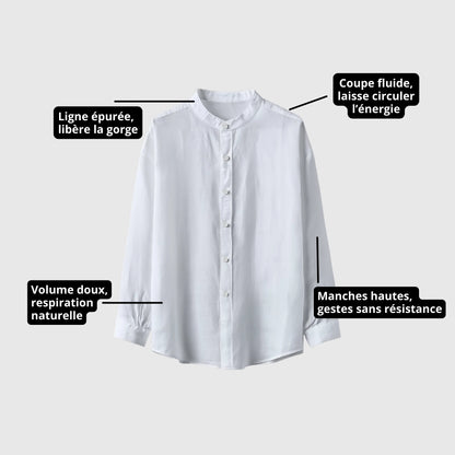 "Simplicité" Chemise en lin à manches longues à col Mao