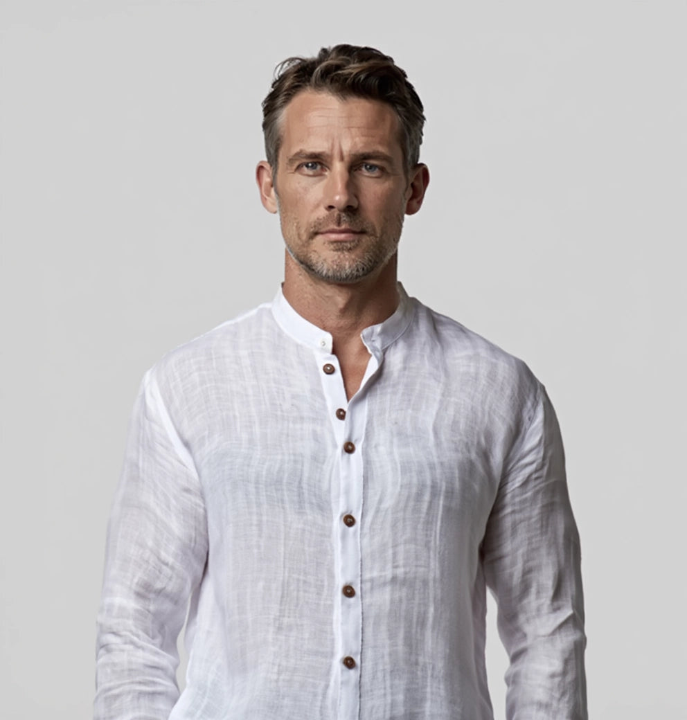 "Méditation Zen" chemise en lin à manches longues avec col Mao