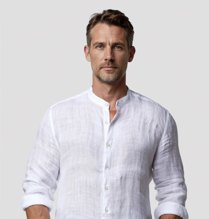 "Simplicité" Chemise en lin à manches longues à col Mao