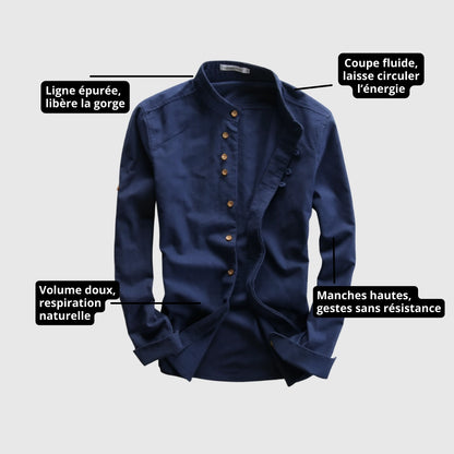 "Méditation Zen" chemise en lin à manches longues avec col Mao