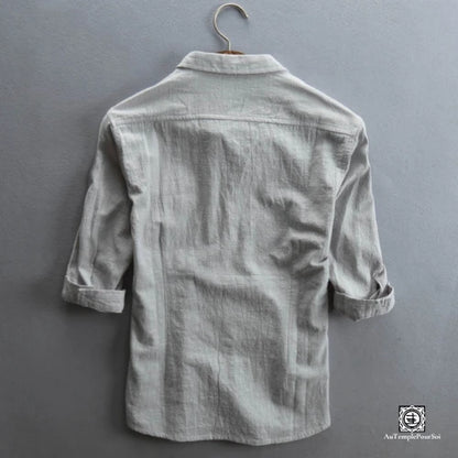 chemise en lin a manches longues premium gris dos