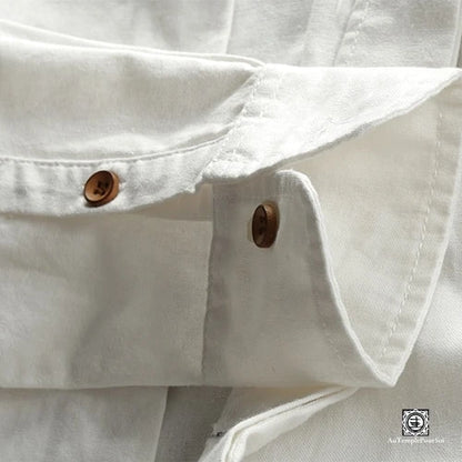 chemise en lin blanche à manches longues avec col Mao detail manche