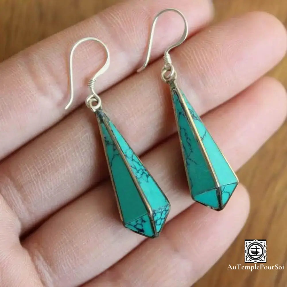 ’Cimes Célestes’ - Éclats De Turquoise Tibétaine Boucle - Oreille - Tibetain