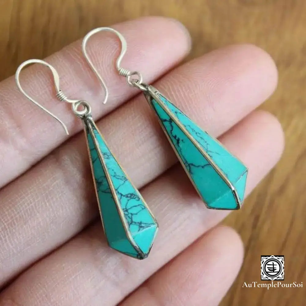 ’Cimes Célestes’ - Éclats De Turquoise Tibétaine Boucle - Oreille - Tibetain