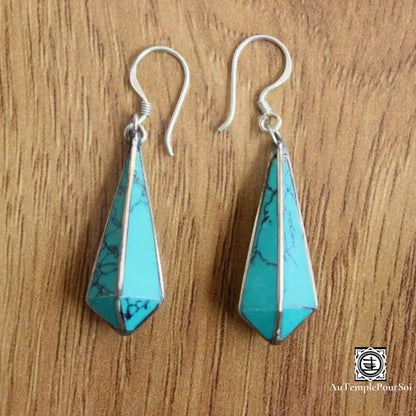 ’Cimes Célestes’ - Éclats De Turquoise Tibétaine Boucle - Oreille - Tibetain