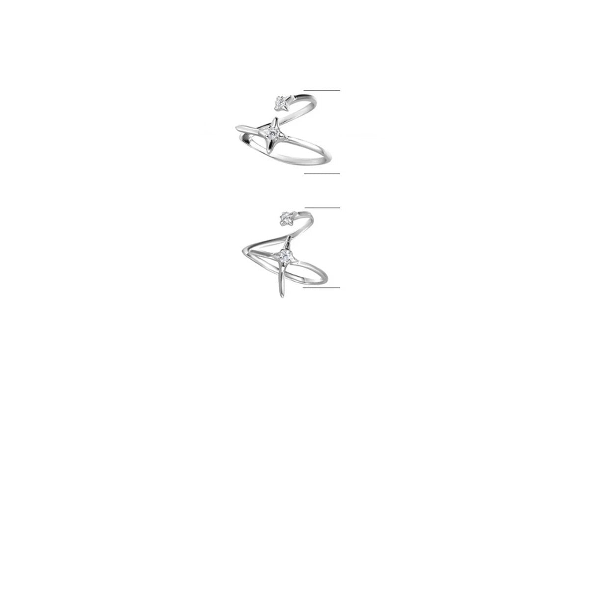 Détail du design double de la bague d'oreille en argent 925 avec ses deux zircons ronds et brillants.