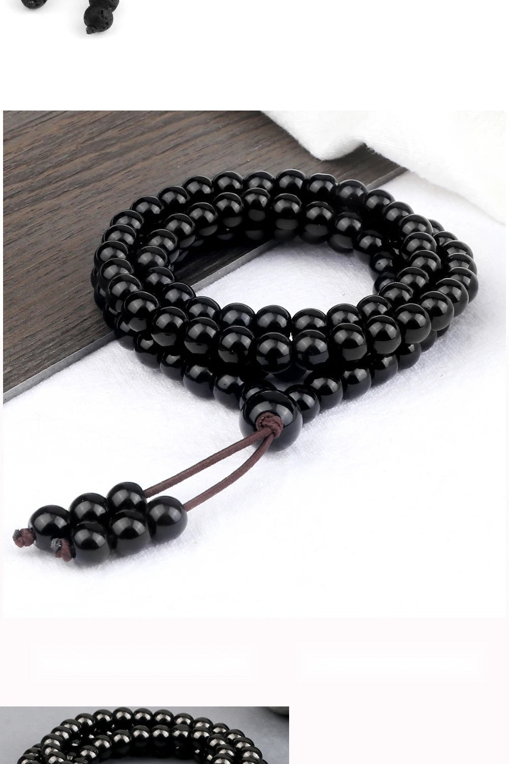 Mala en quartz rose poli, perles de 8mm enroulées en bracelet pour une ambiance de sérénité.