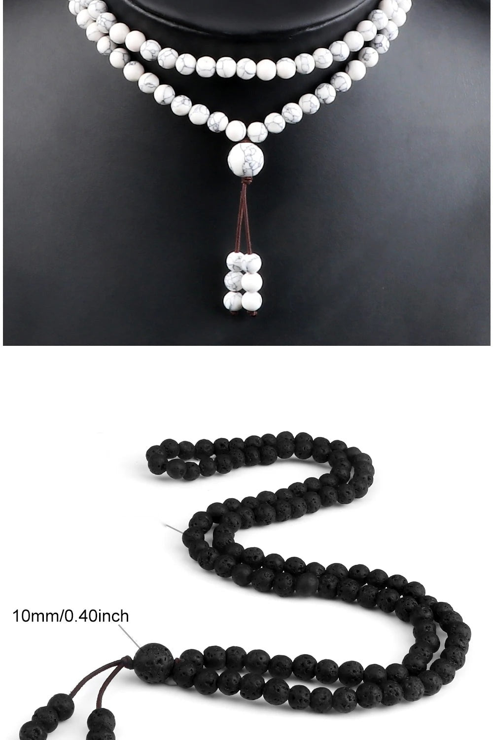 Collier bouddhiste 108 perles en améthyste violette naturelle, idéal pour la lithothérapie.