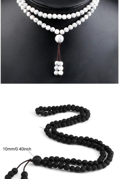 Collier bouddhiste 108 perles en améthyste violette naturelle, idéal pour la lithothérapie.