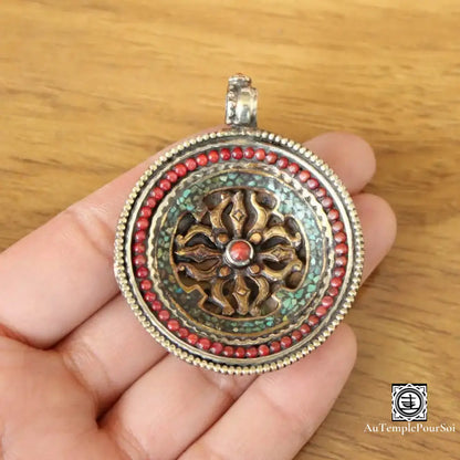 ’Cœur De Dorje’ - Amulette Népalaise En Turquoise Et Corail Pendentif - Tibet