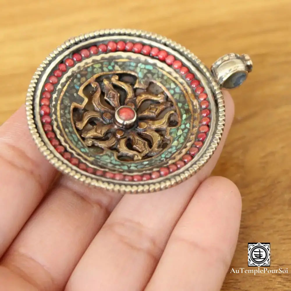 ’Cœur De Dorje’ - Amulette Népalaise En Turquoise Et Corail Pendentif - Tibet