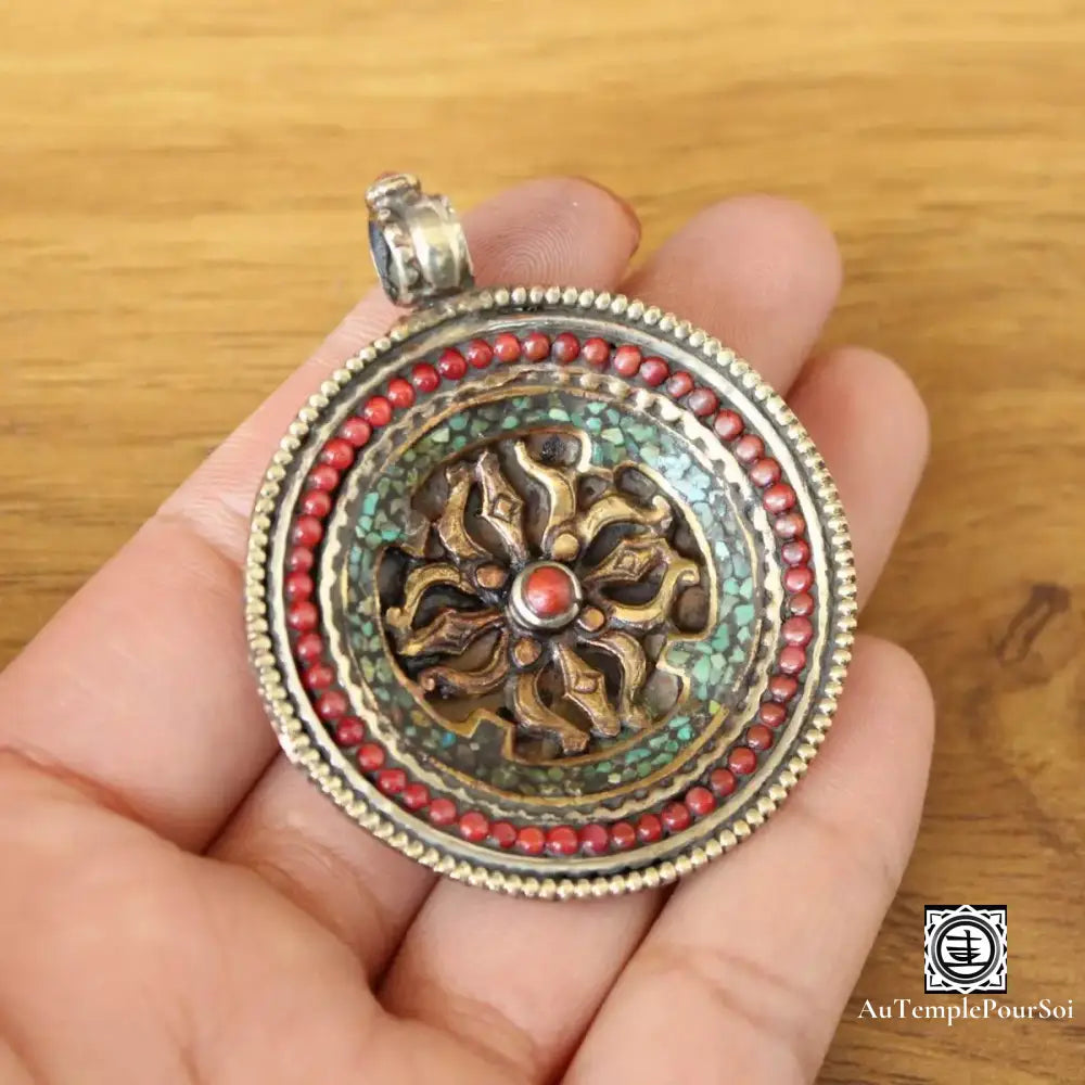 ’Cœur De Dorje’ - Amulette Népalaise En Turquoise Et Corail Pendentif - Tibet