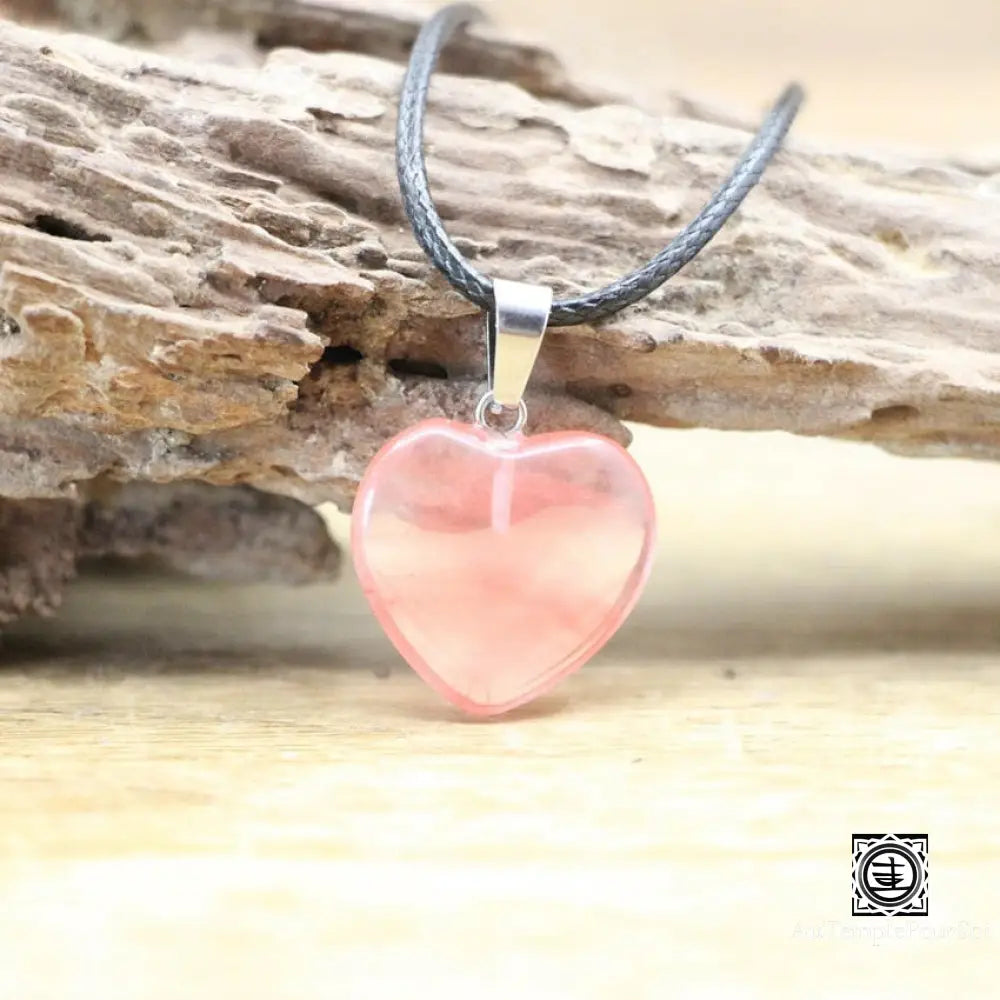 ’Coeur De Pierre’ Pendentif En Pierre Naturelle Quartz Cerise Pendentif