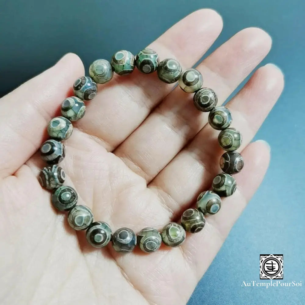 ’Coeur Du Tibet’ Bracelet En Agate Dzi 8Mm Trois Yeux Agate - Dzi