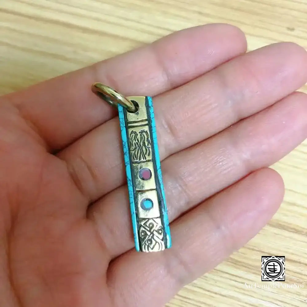 ’Colonne Céleste’ - Pendentif En Turquoise Et Cuivre Pendentif - Tibet