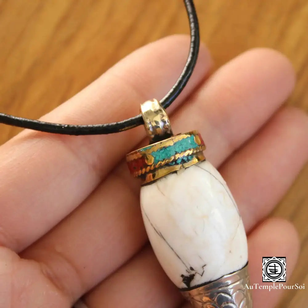 ’Conque Tribale’ - Pendentif Tibetain En Coquille Et Cuivre Pendentif - Tibet