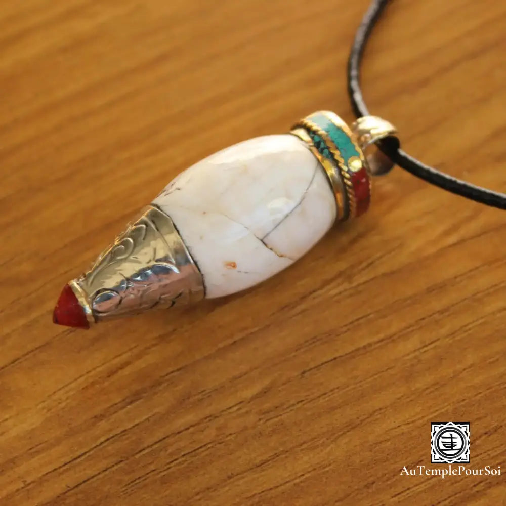 ’Conque Tribale’ - Pendentif Tibetain En Coquille Et Cuivre Pendentif - Tibet