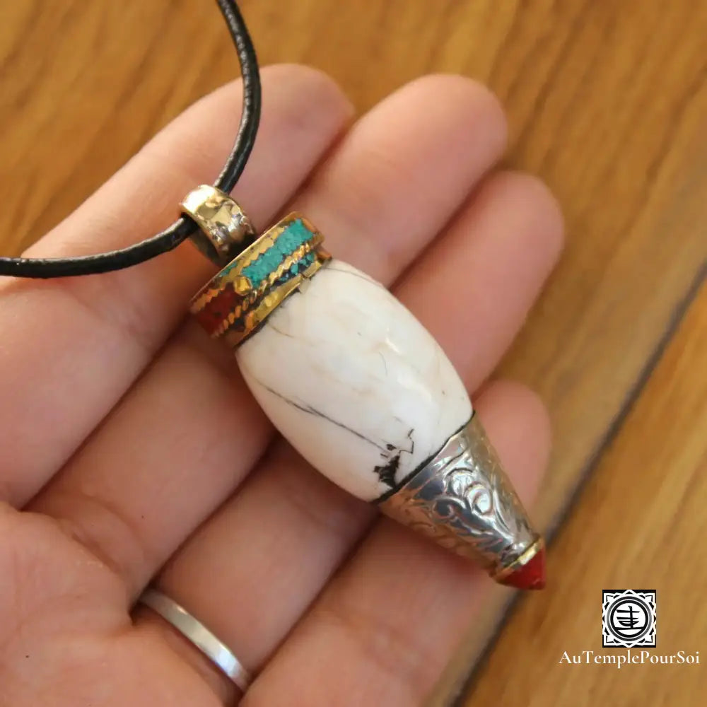 ’Conque Tribale’ - Pendentif Tibetain En Coquille Et Cuivre Pendentif - Tibet