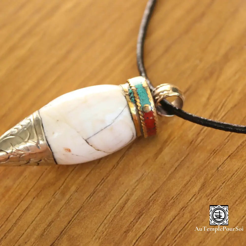 ’Conque Tribale’ - Pendentif Tibetain En Coquille Et Cuivre Pendentif - Tibet