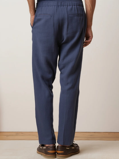 "Essence Marine" Pantalon en Lin Bleu