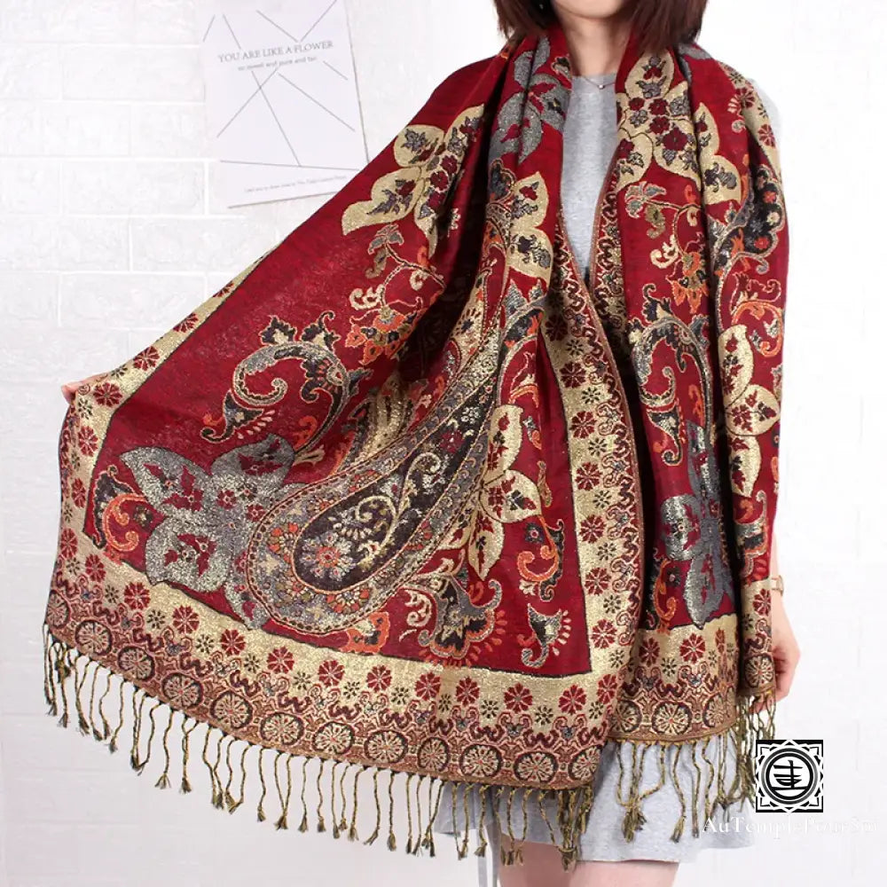 ’Douceur D’orient’ Écharpe Pashmina Ornée De Motifs Cachemire Echarpe