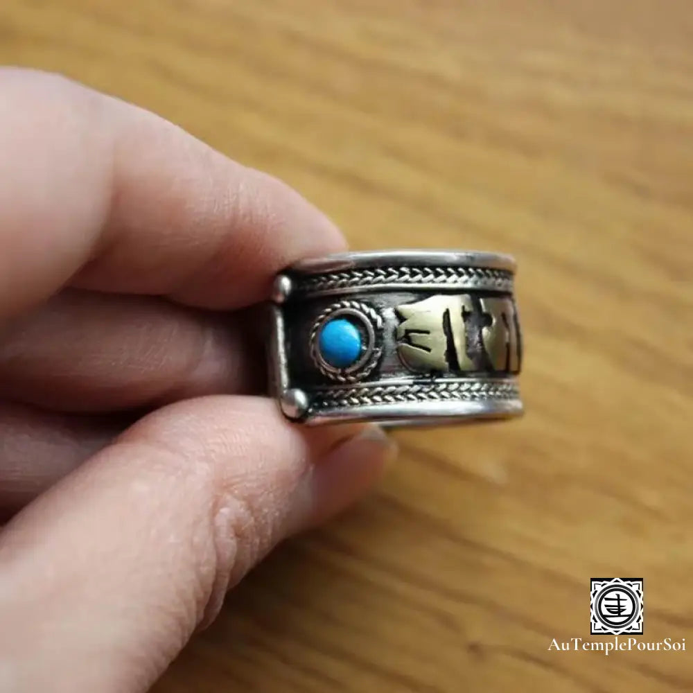 ’Echo Du Nirvana’ - Bague Mantra Tibétaine En Cuivre Et Turquoise Bague - Tibet