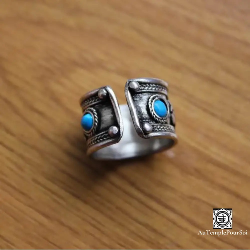 ’Echo Du Nirvana’ - Bague Mantra Tibétaine En Cuivre Et Turquoise Bague - Tibet