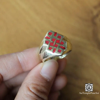 ’Énigme De Tangka’ - Anneaux Nœud Du Destin Corail / 8.25 (58.5 Mm) Bague - Tibet