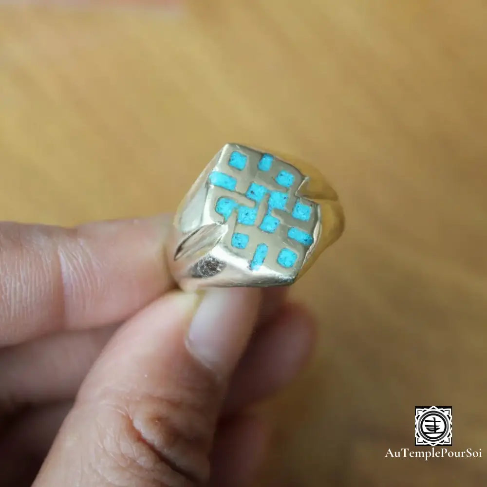 ’Énigme De Tangka’ - Anneaux Nœud Du Destin Turquoise / 8.25 (58.5 Mm) Bague - Tibet