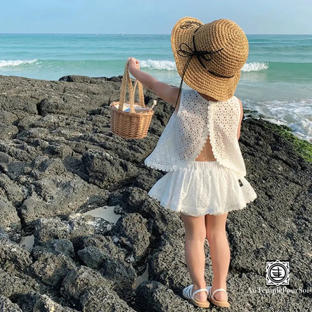 Ensemble ’Plage Enchantée’ T-Shirt Et Short En Dentelle Pour Filles Enfant-Ensemble