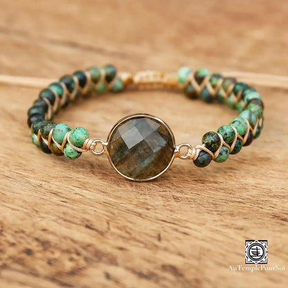 Bracelet Esprit de Vie en Labradorite et Jaspe Vert