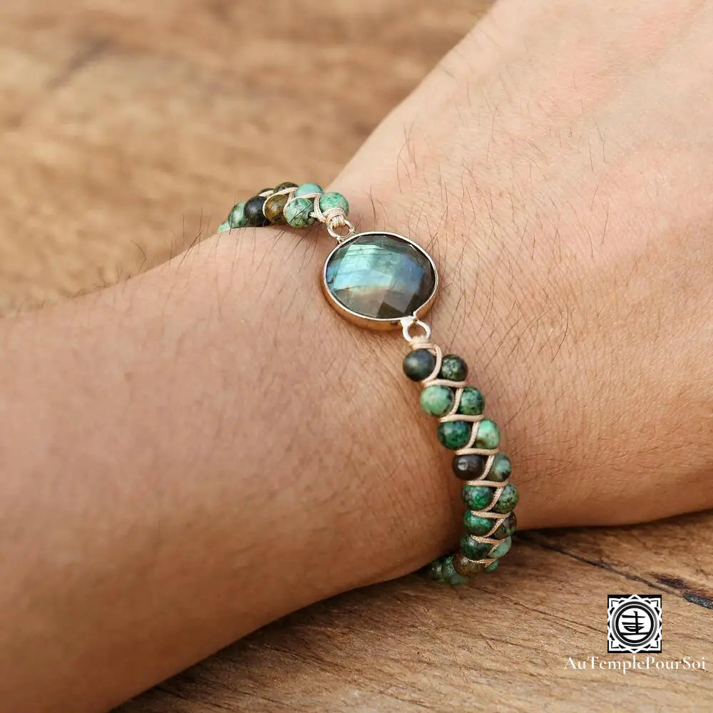 Bracelet de Lithothérapie en Labradorite et Jaspe Vert