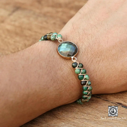 Bracelet de Lithothérapie en Labradorite et Jaspe Vert