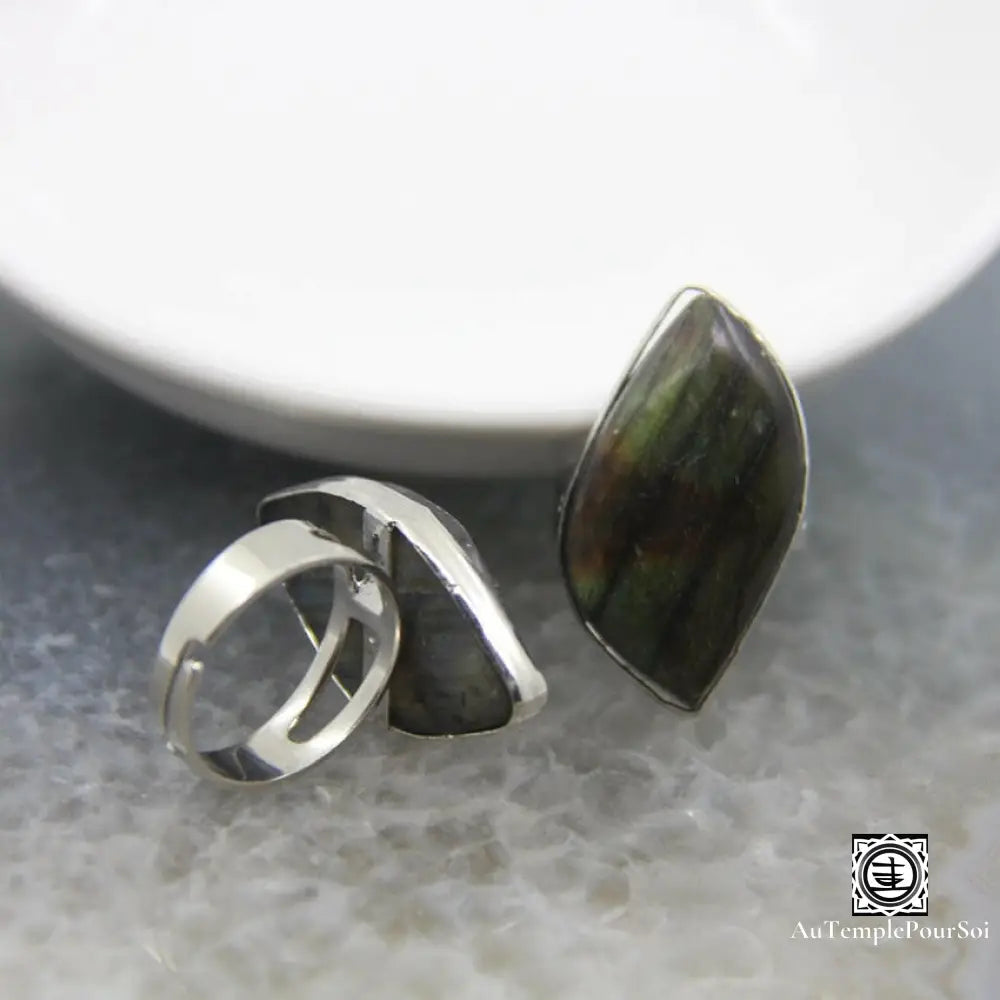 ’Eveil Intérieur’ Bague Réglable En Labradorite Naturelle Bague