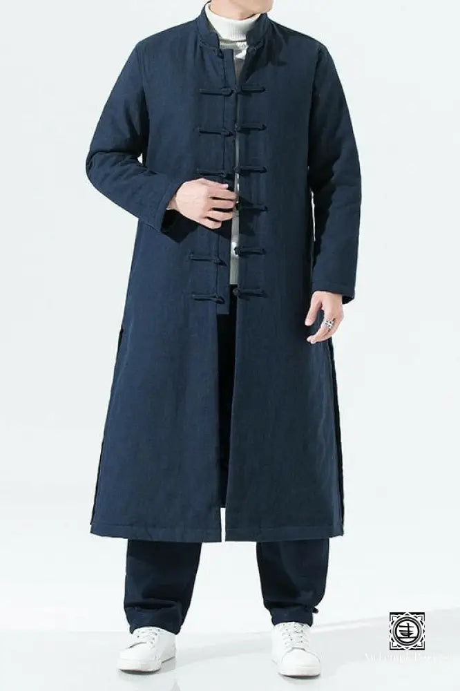 ’Gǔdiǎn’ Manteau Long Traditionnel En Coton Et Lin Manteau