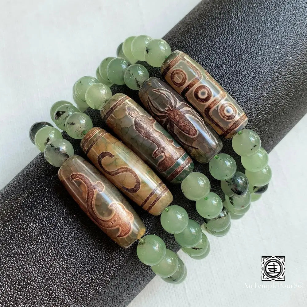 ’Guérison Spirituelle’ Bracelet En Agate Dzi Et Prenhites Agate - Dzi