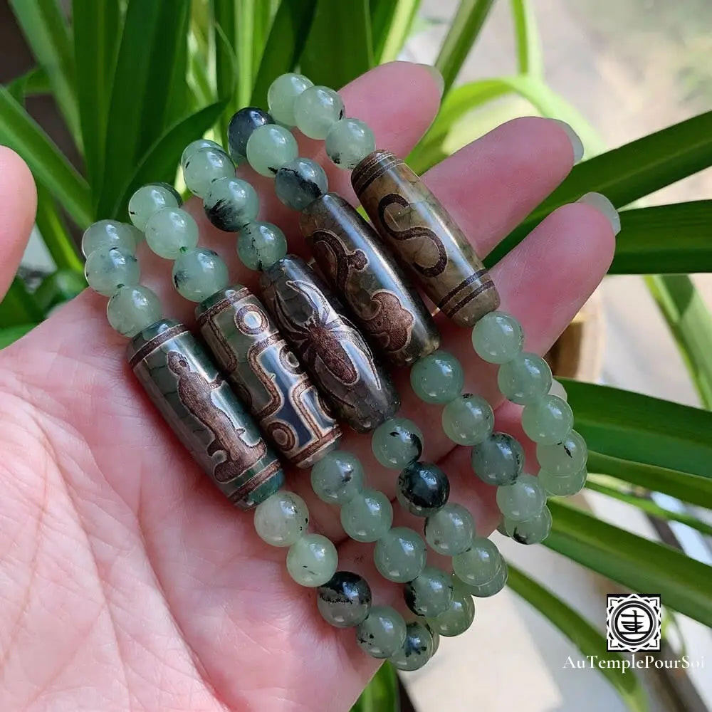 ’Guérison Spirituelle’ Bracelet En Agate Dzi Et Prenhites Agate - Dzi