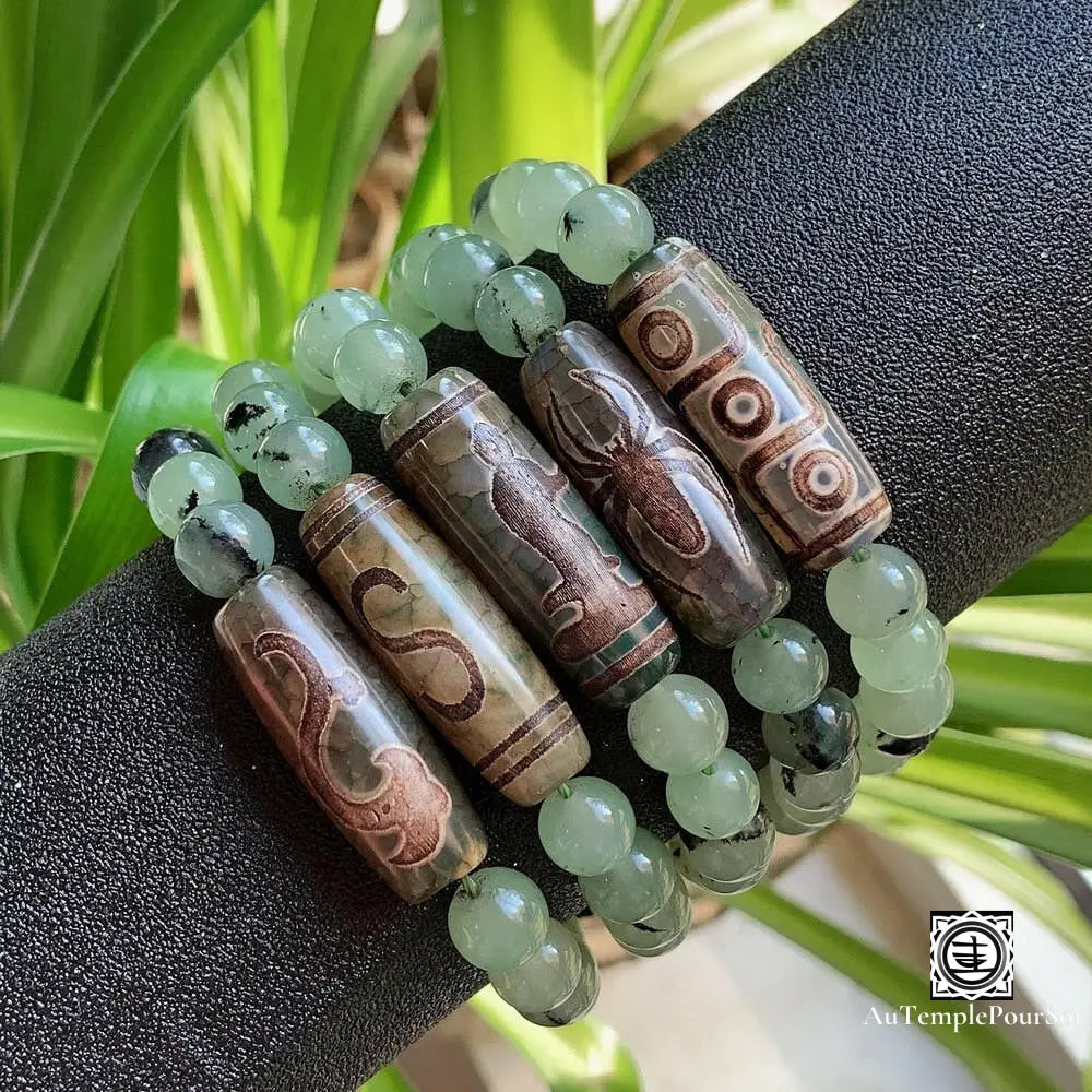 ’Guérison Spirituelle’ Bracelet En Agate Dzi Et Prenhites Agate - Dzi