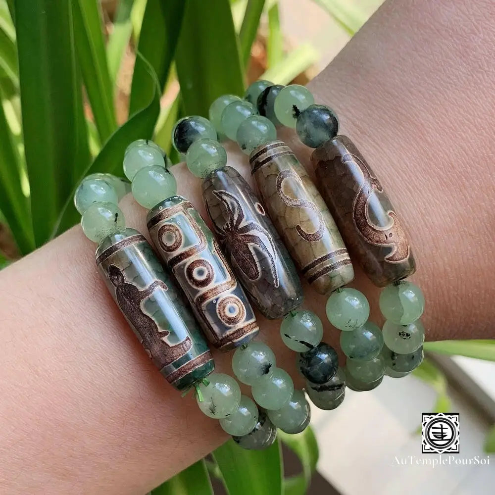 ’Guérison Spirituelle’ Bracelet En Agate Dzi Et Prenhites Agate - Dzi